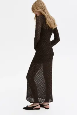 Robe maxi en maille pointelle - Marron foncé — photo 3