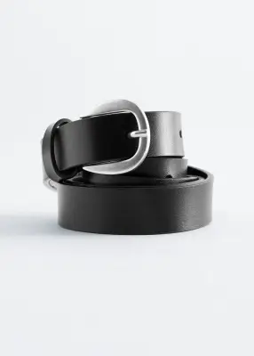 Ceinture fine en cuir - Noir — photo 2