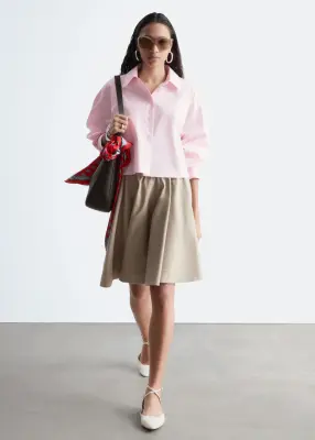 Chemise courte oversize en coton - Rose pastel — photo 3