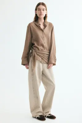 Chemise avec foulard - Beige foncé/rayures tennis — photo 1