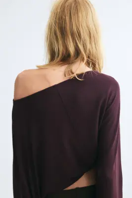 Textured boat-neck top - Violet foncé — photo 3