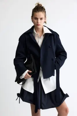 Manteau court à fermeture croisée - Bleu marine — photo 3