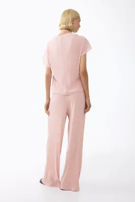 Pantalon froissé avec cordons de serrage - Rose ancien — photo 2