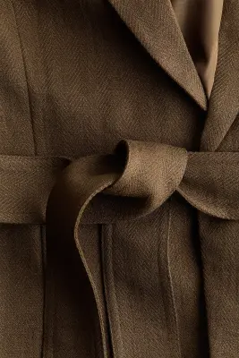 Blazer en tissu texturé avec ceinture à nouer - Vert kaki foncé — photo 4
