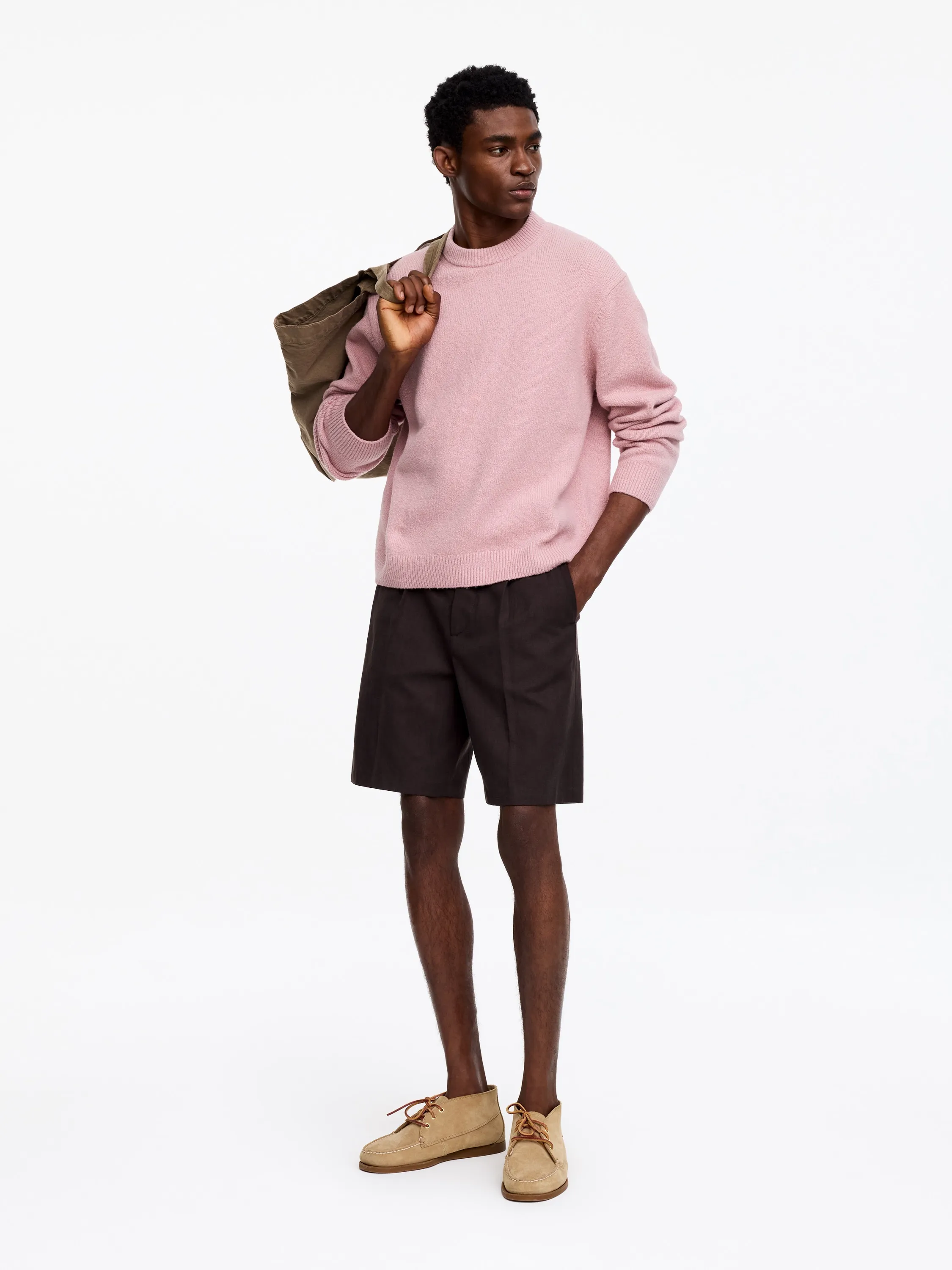 Pull en maille à col rond - Rose poudré