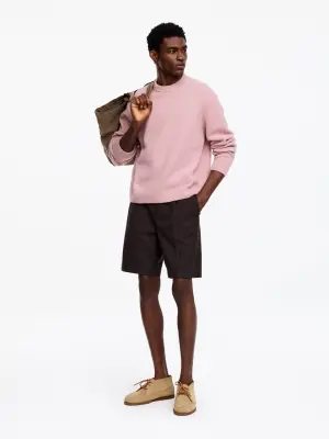Pull en maille à col rond - Rose poudré — photo 1