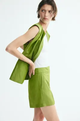 Short chic en lin mélangé - Vert — photo 1