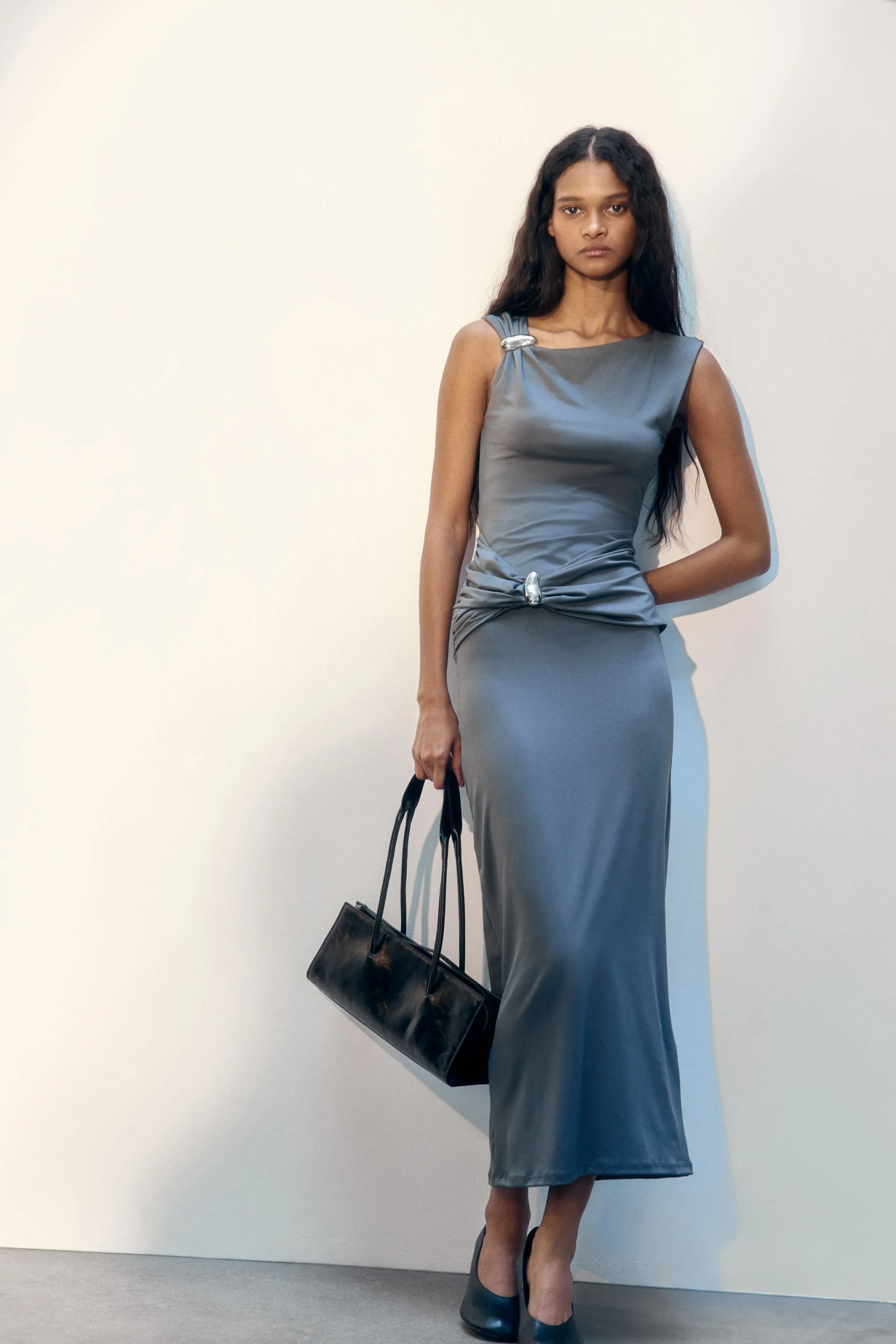 Robe à effet drapé - Gris foncé