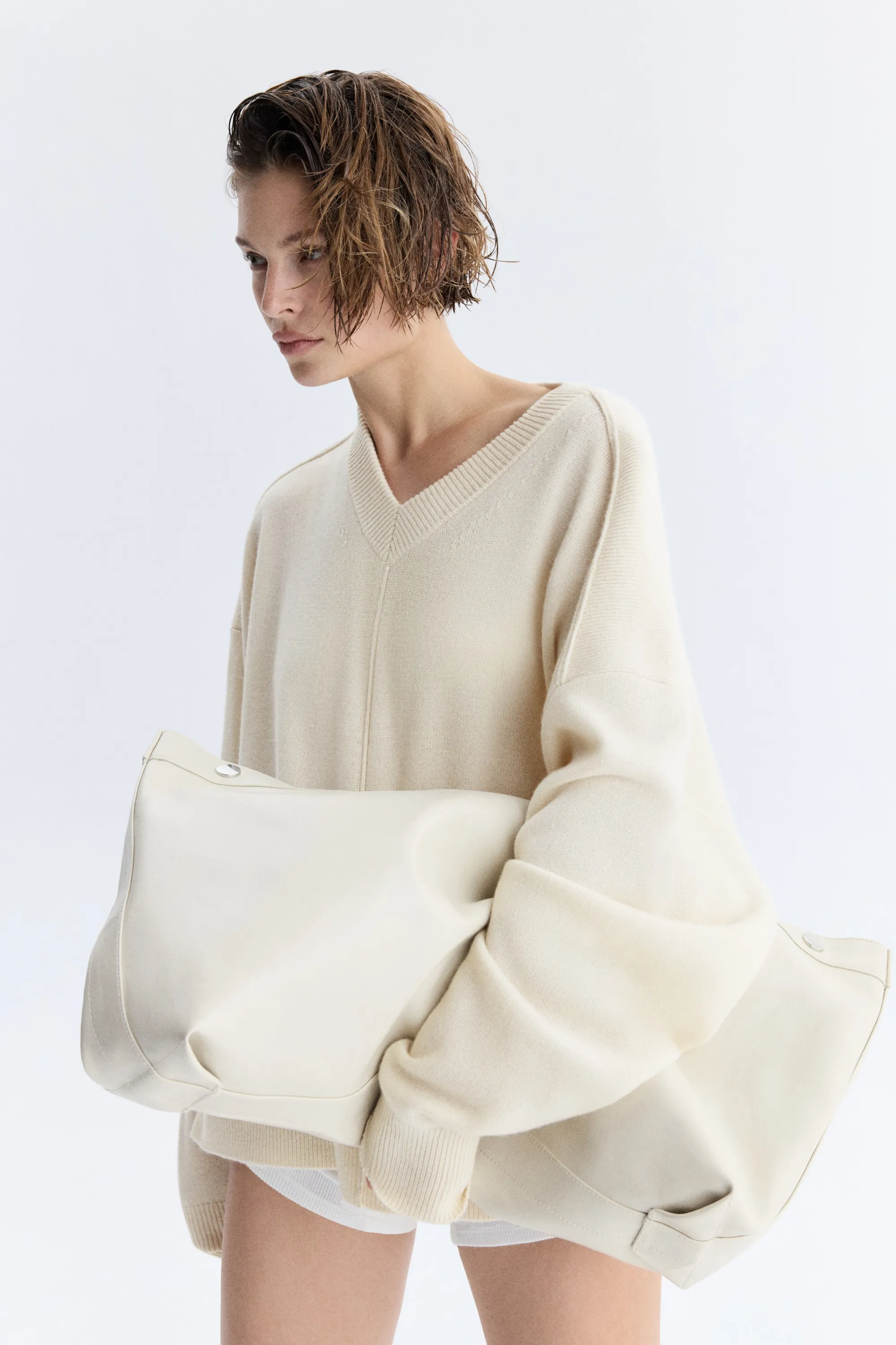 Cashmere-blend jumper - Crème