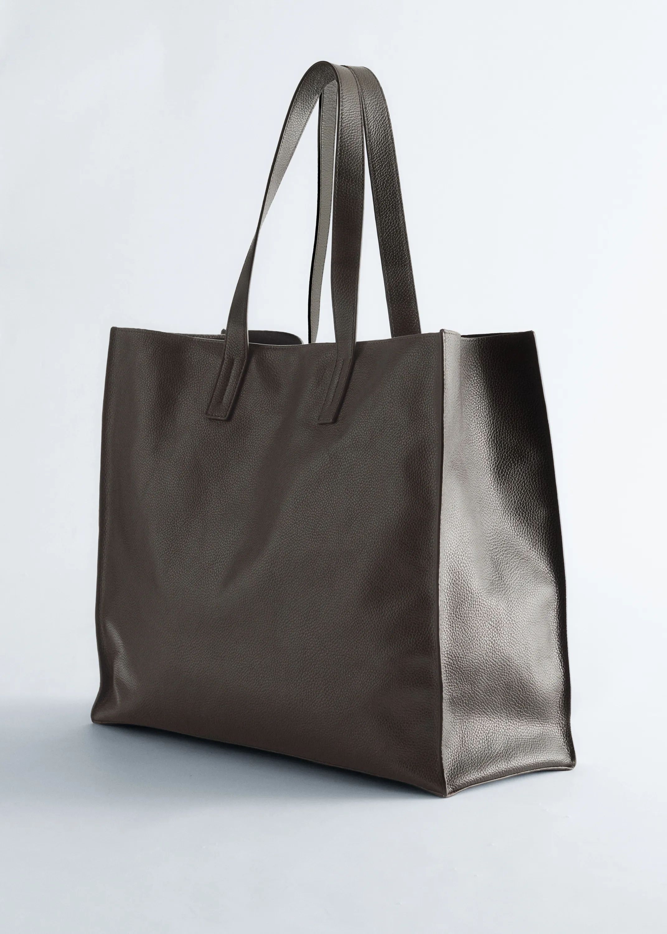 Tote bag en cuir - Brun foncé mat