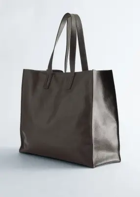 Tote bag en cuir - Brun foncé mat — photo 1