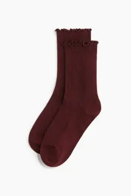 Lot de 5 paires de chaussettes en maille côtelée - Bordeaux/marron foncé/crème — photo 2