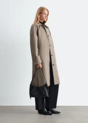 Trench-coat en laine avec ceinture à nouer - Taupe — photo 4