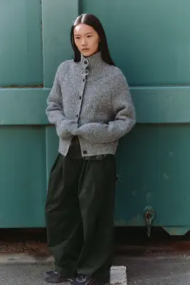 Cardigan boutonné - Gris poudré chiné — photo 4