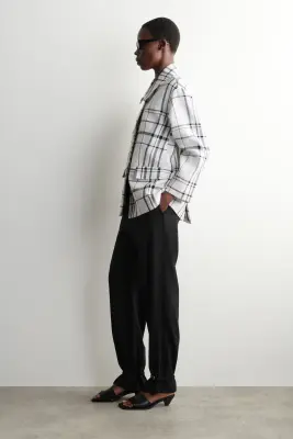 VESTE EN LIN À CARREAUX - BLANC / NOIR / CARREAUX — photo 2