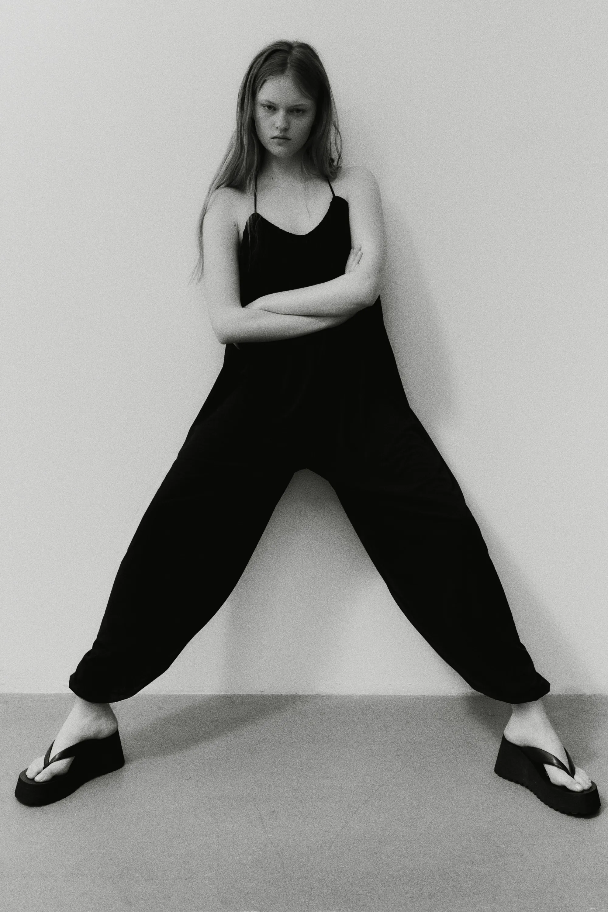 Combi-pantalon ballon à bretelles fines - Noir