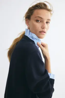 Frill-trimmed cardigan - Bleu marine — photo 3