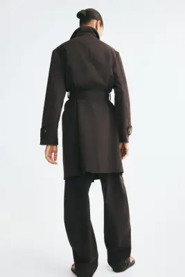 Trench-coat de longueur genou en twill - Marron foncé — photo 3