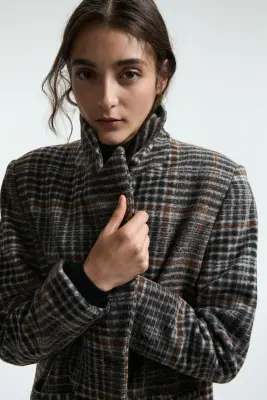 Manteau à fermeture droite - Gris foncé/carreaux — photo 2