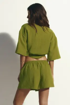Short avec broderie anglaise - Vert — photo 3