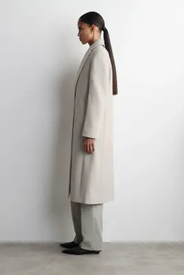 MANTEAU TAILLEUR LONG EN SERGÉ DE LAINE - BEIGE CLAIR — photo 2
