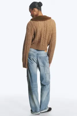 Cardigan zippé 2-sens en maille - Marron poudré — photo 3