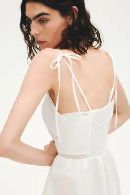 Robe en coton avec bretelles à nouer - Blanc — photo 3