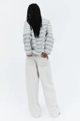 Sweat oversize - Gris clair chiné/rayé — photo 3