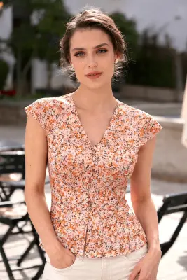 Milena Flounce Blouse - Orange floral — photo 3