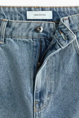 High Waist Jeans avec strass - Bleu denim clair — photo 4