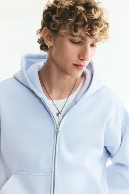 Veste imprimée Oversized Fit avec capuche et zip - Bleu clair/Iron Maiden — photo 1