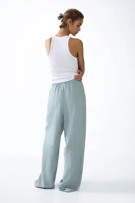 Pantalon en lin mélangé - Turquoise clair — photo 3
