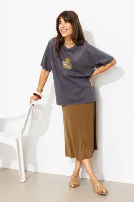 Jupe midi en jersey uni — photo 3