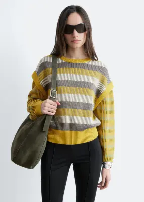 Pull en maille à empiècements rayés - Rayures jaunes et grises — photo 3