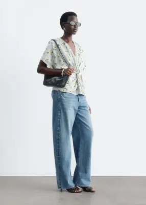 Blouse à taille torsadée - Gris/Motif fleuri — photo 4