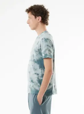T-shirt Bleu Manches Courtes Col Rond en Coton organique / Elasthanne — photo 2