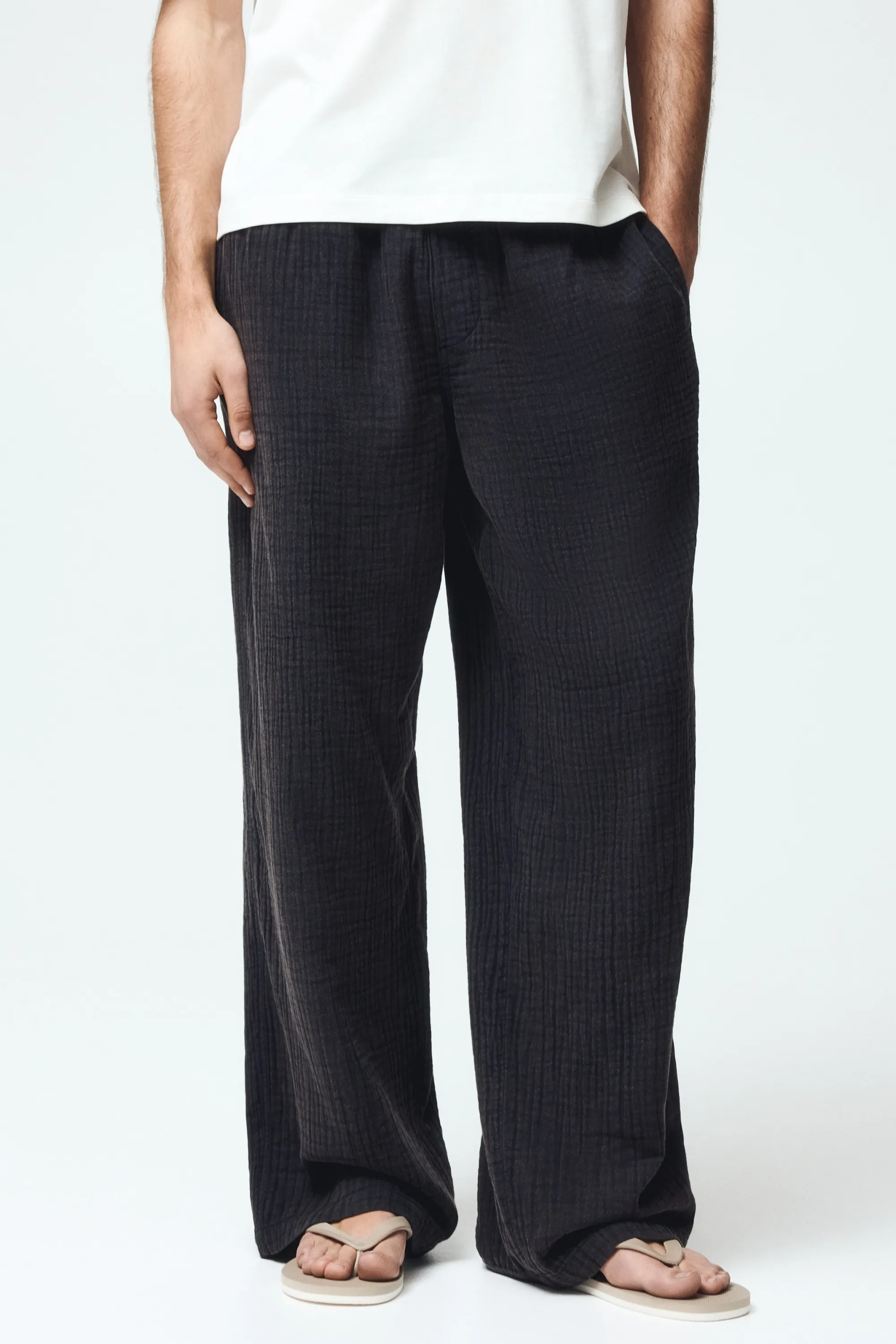 Pantalon Loose Fit en mousseline de coton - Noir