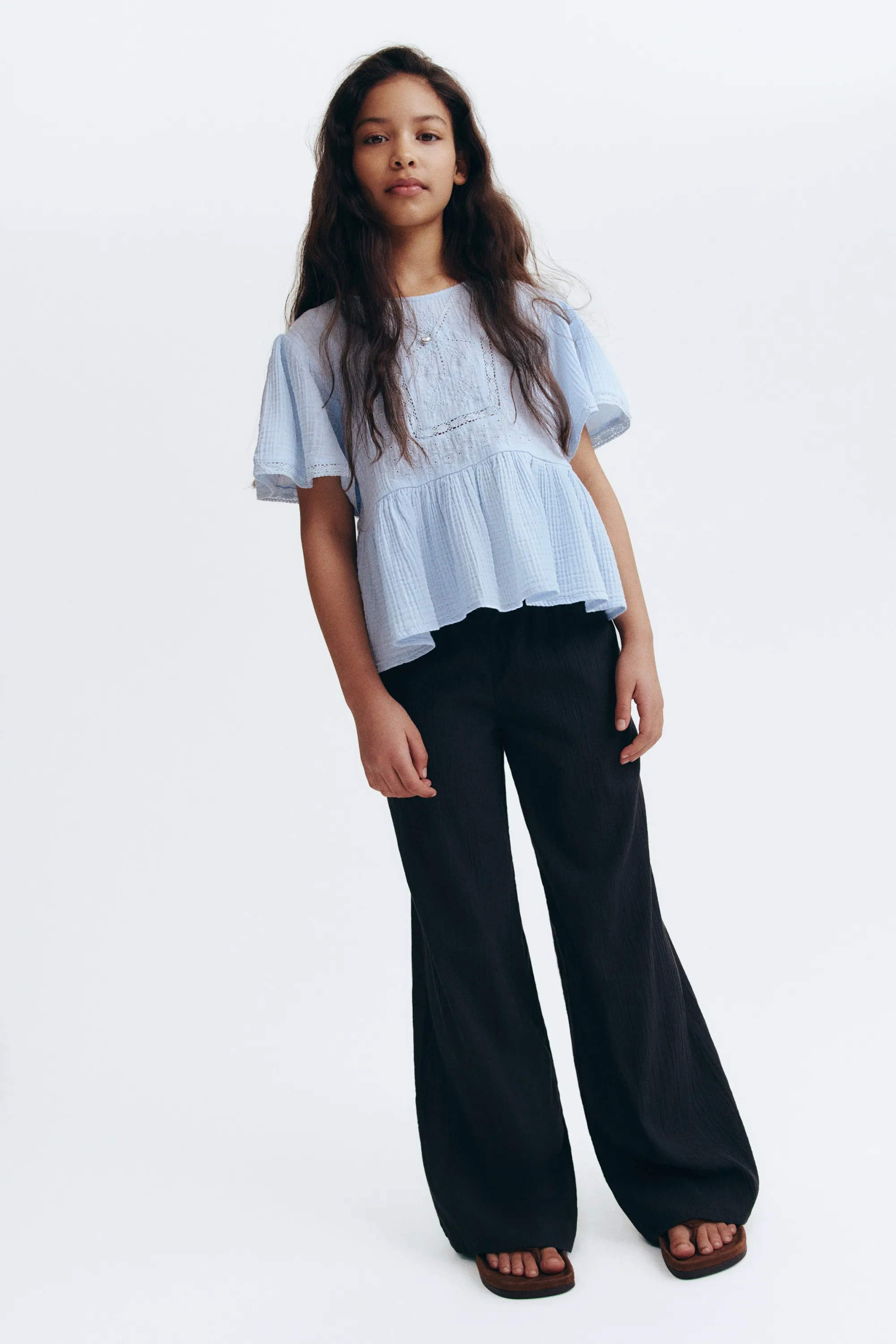 Pantalon en coton froissé - Noir