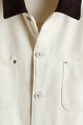 Veste workwear en denim - Crème/marron foncé — photo 4