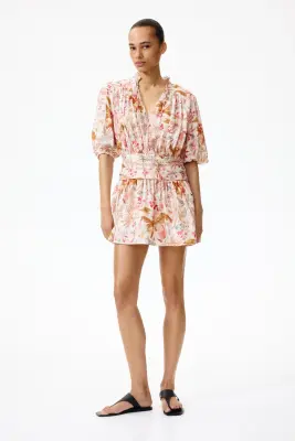 Robe tunique à effet drapé - Rose pêche/fleuri — photo 1