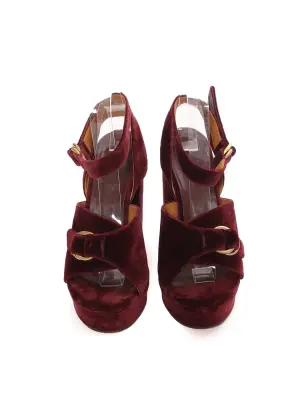 Sandales à plateformes en velours rouge bordeaux boucle doré, Prix boutique 720€ Taille 39 — photo 3