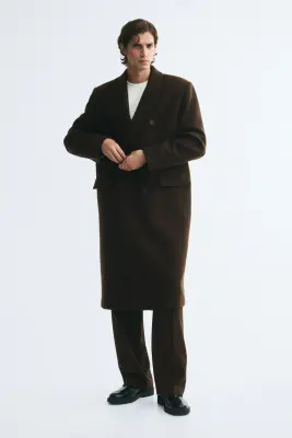Manteau à fermeture croisée en laine mélangée - Vert kaki foncé — photo 1