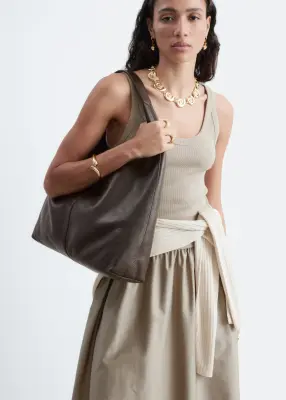 Grand sac cabas en cuir - Marron foncé — photo 1