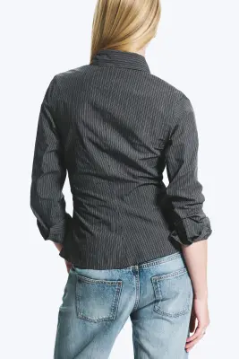Chemise ajustée en popeline asymétrique - Gris Foncé - Rayures Bleues — photo 2