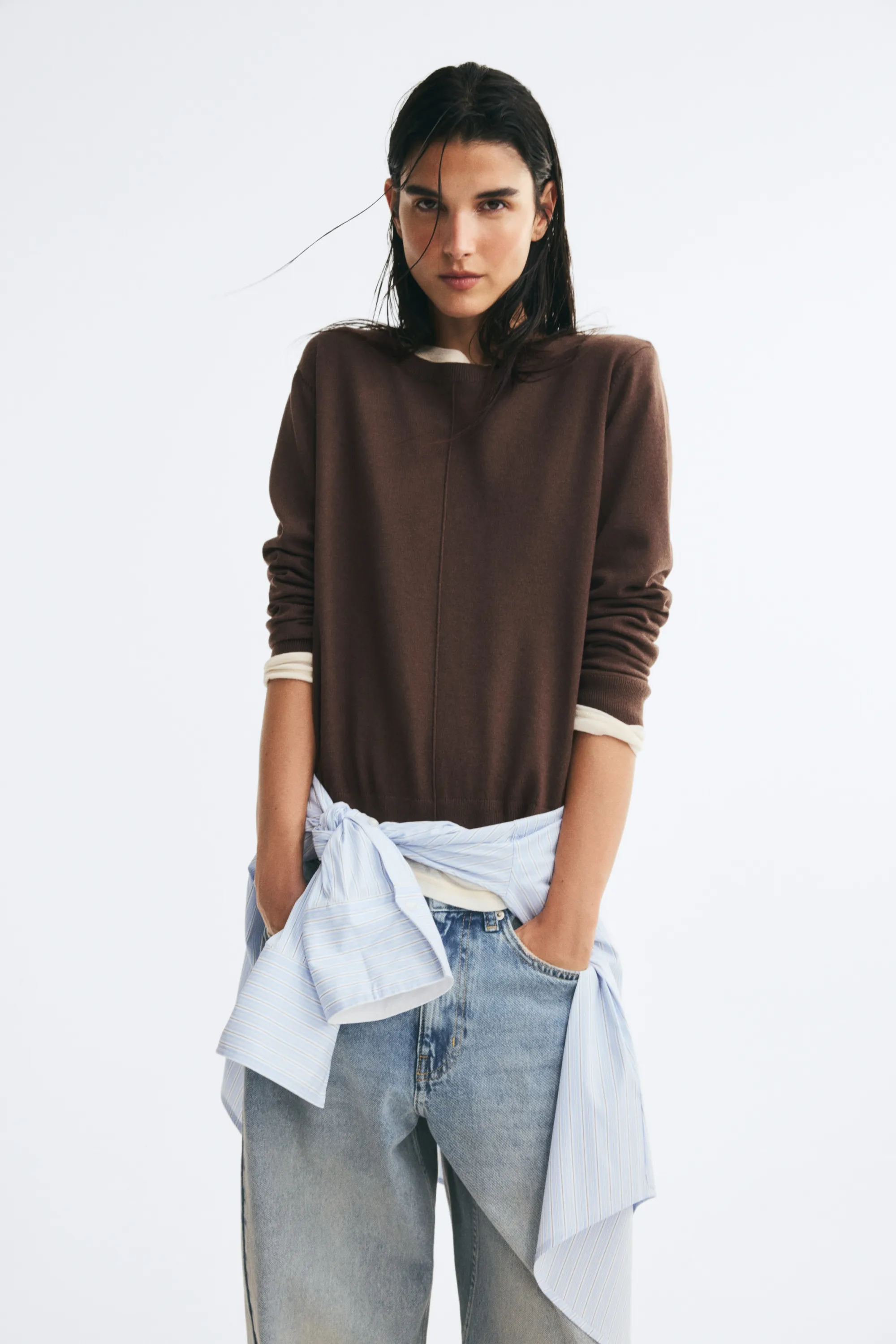 Pull en maille fine - Marron foncé