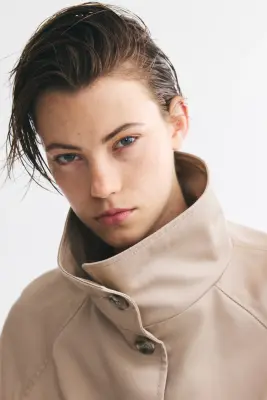 Veste en twill avec col entonnoir - Beige — photo 1