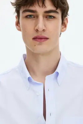 Chemise Relaxed Fit en popeline de coton - Bleu clair — photo 2