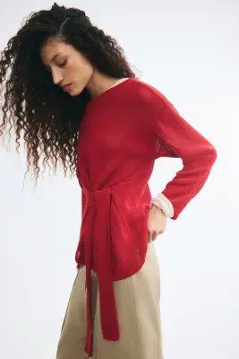 Top en maille avec détail à nouer - Rouge — photo 2