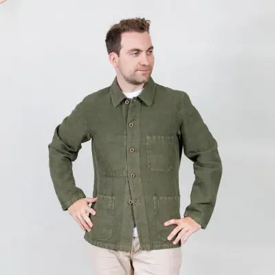 Veste de travail en lin lourd 3L/5C - Olive — photo 3