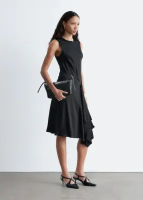 Robe midi asymétrique en satin - Noir — photo 4